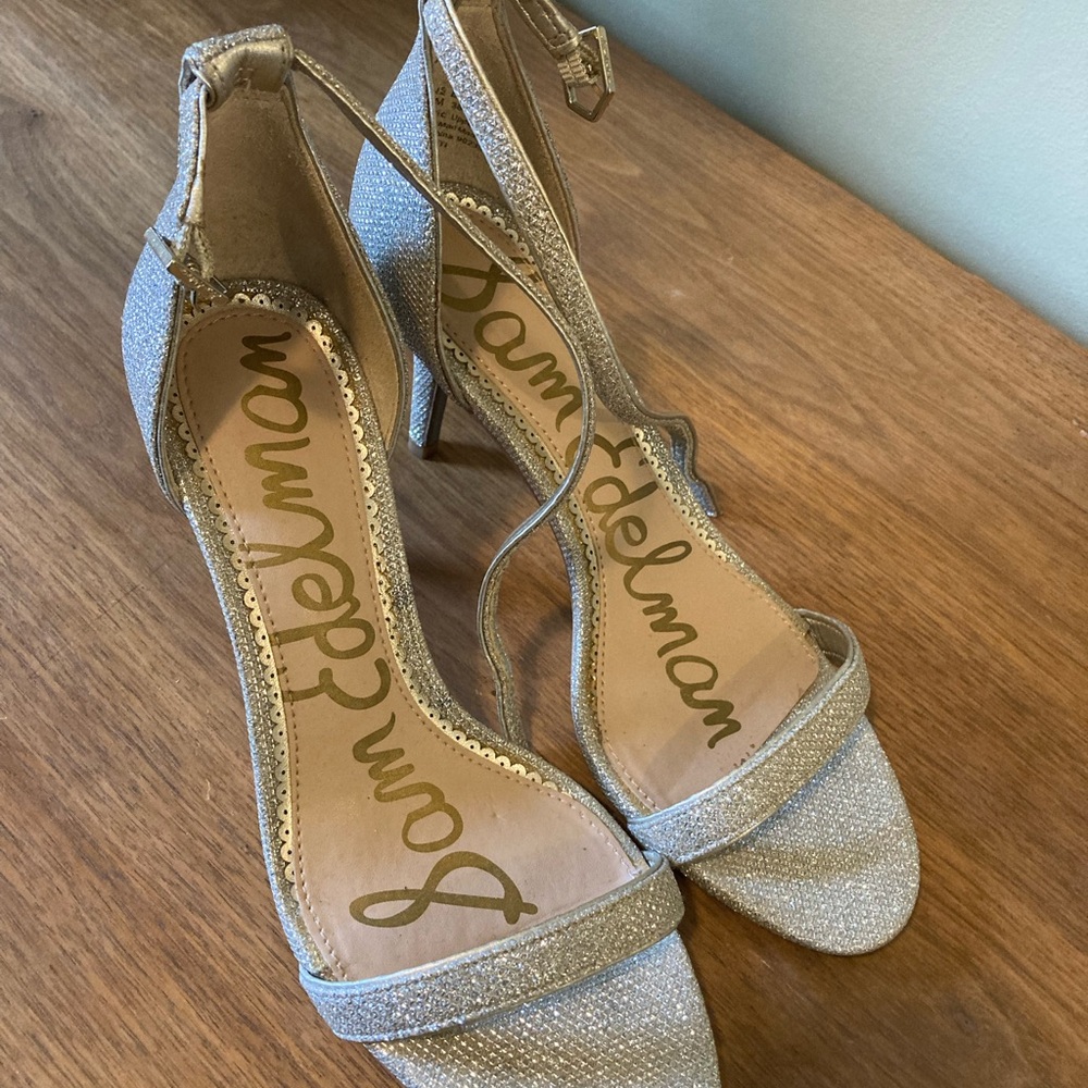 Sam Edelman Silver Glitter Ankle Strap Heels